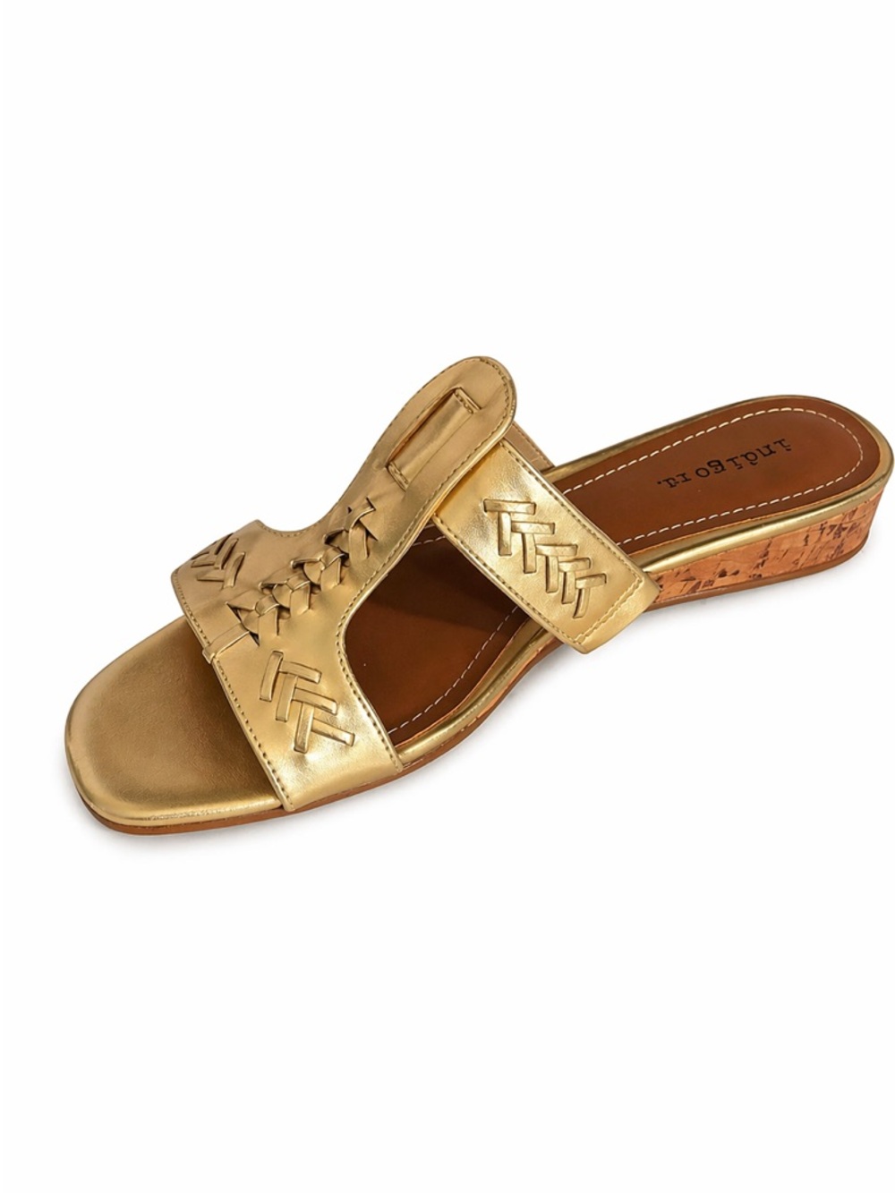 Indigo Rd Gold Metallic Sandals Women’s 9M Braided T-Strap Slip-On Wedge - Picture 4 of 5